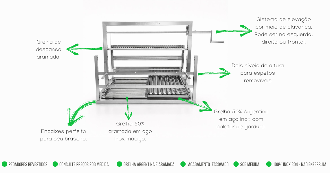 Conheça nossa churrasqueira de elevação em Inox 304 sob medida
